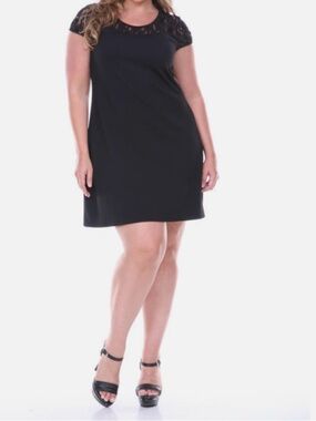 White Mark Black Lace-Yoke Mini Dress